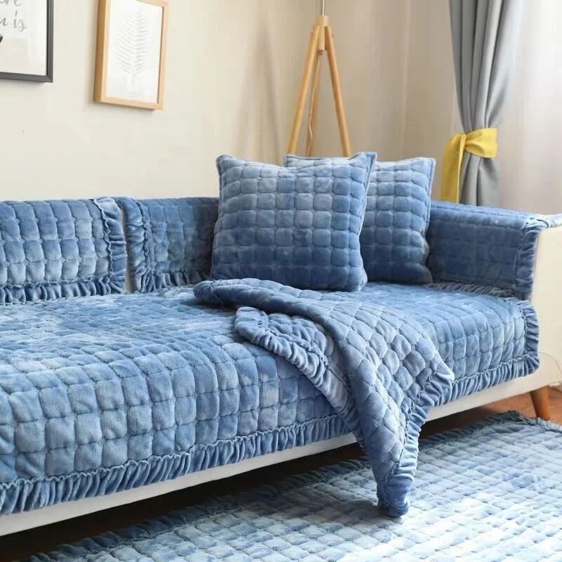 Hot Sale Good Quality Flannel Fur Embroidery Pattern 3 Seat Sofa Covers With Anti-slip