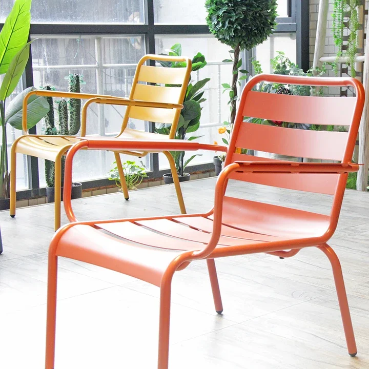 Colorful Stackable Outdoors Leisure Chair Metal Garden Lounge Arm Chair Patio furniture with armrests Dining Arm Chair