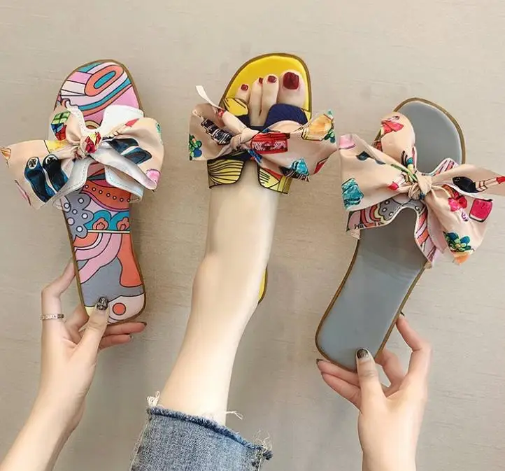 
2020 new arrival fashion flat modern cute nude sexy anti skid bow-tie indoor summer Slippers sandals For Women girls 