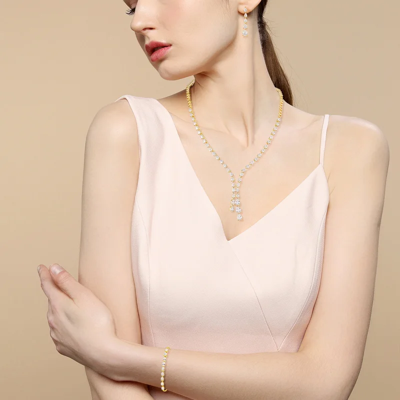 New Arrival High Quality Set of 3 Pieces CZ Wedding Necklace Bracelet and Earring Elegant Jewelry Gift for Bride Girlfriend Wife