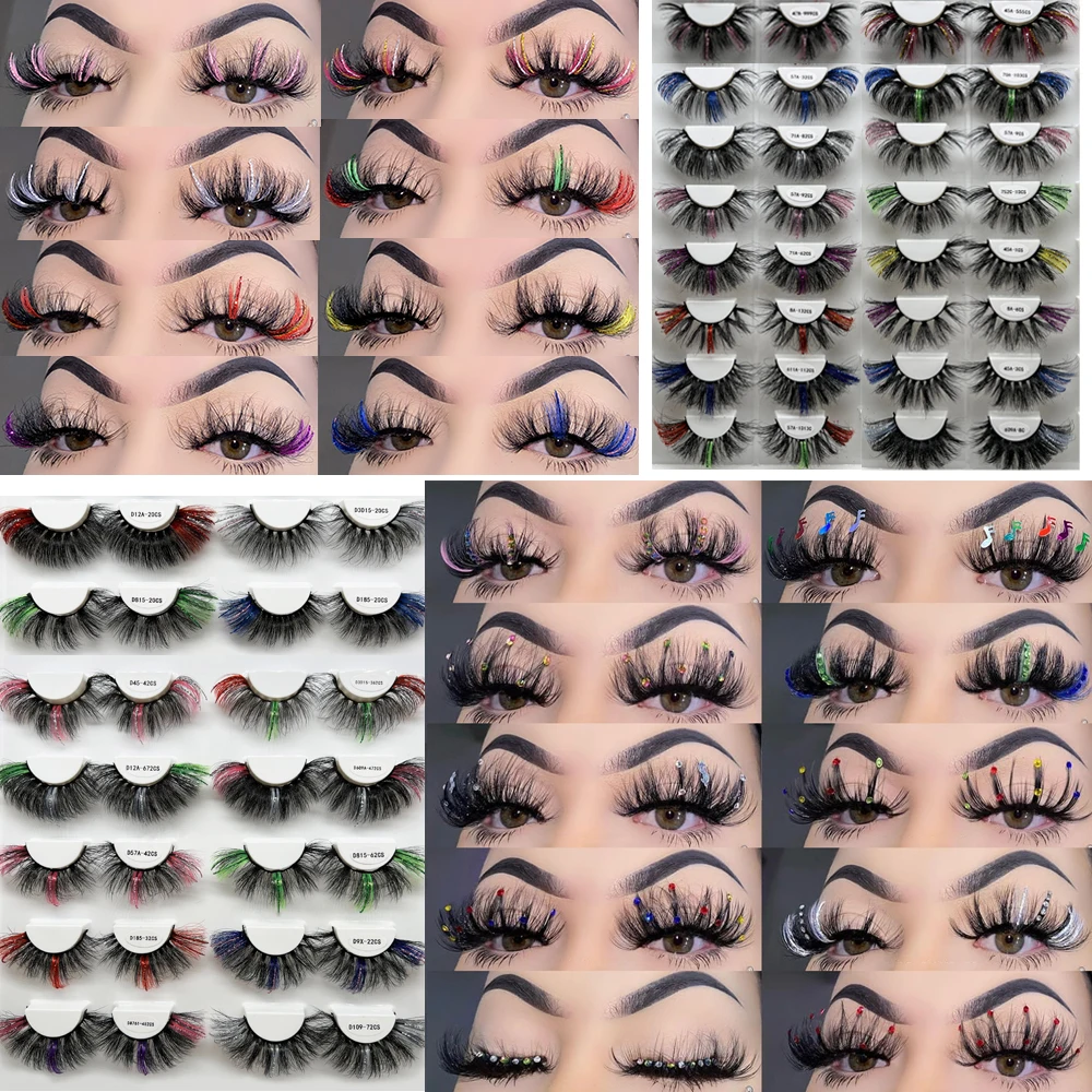 Wholesale Dramatic Design 15 20 25mm Faux Mink Eyelashes with Glitter Fluffy Luxury Colored Mink Lashes