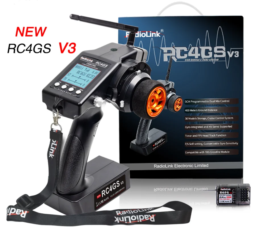 RadioLink Factory wholesales RC4GS V3 5 Channels 2.4GHz RC transmitter and receiver for 400 meters control distance for RC Car