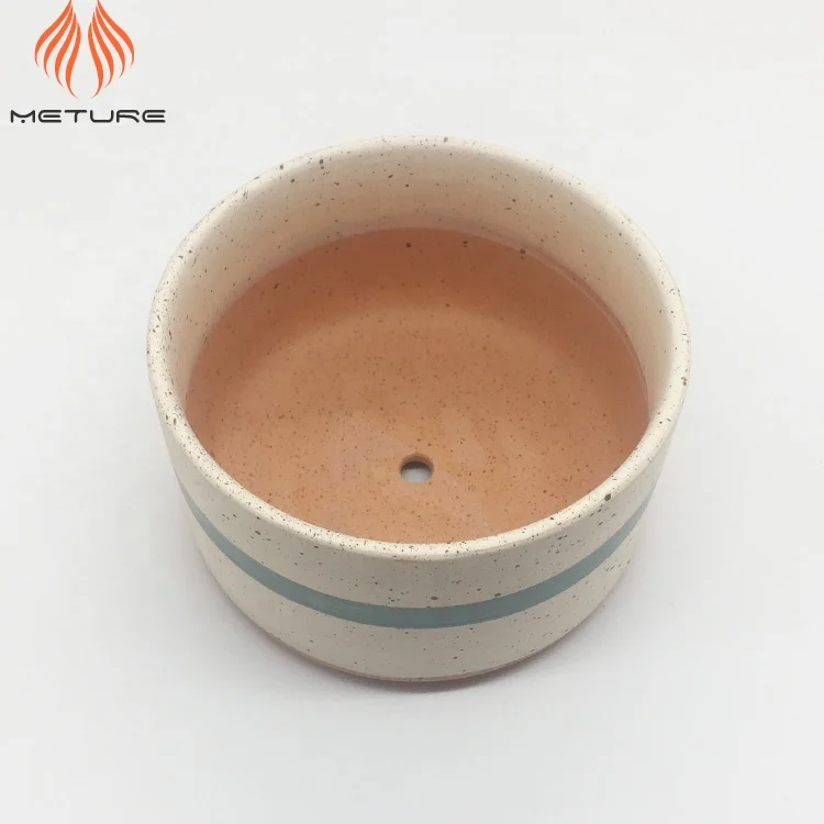 White glazed with terracotta bottom succulent ceramic pots planters with spots