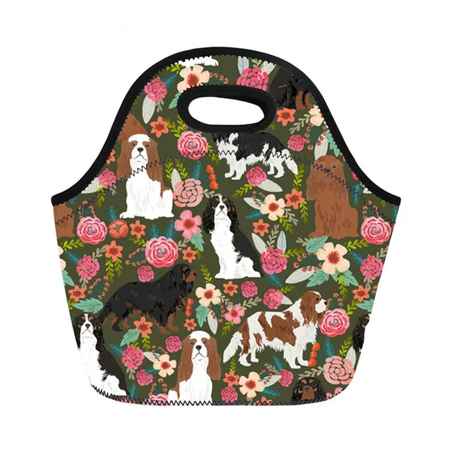 Cavalier King Charles Spaniel Printing Lunch Bags for Women Kids Picnic Tote School Food Bag Bolsa T Lancheira