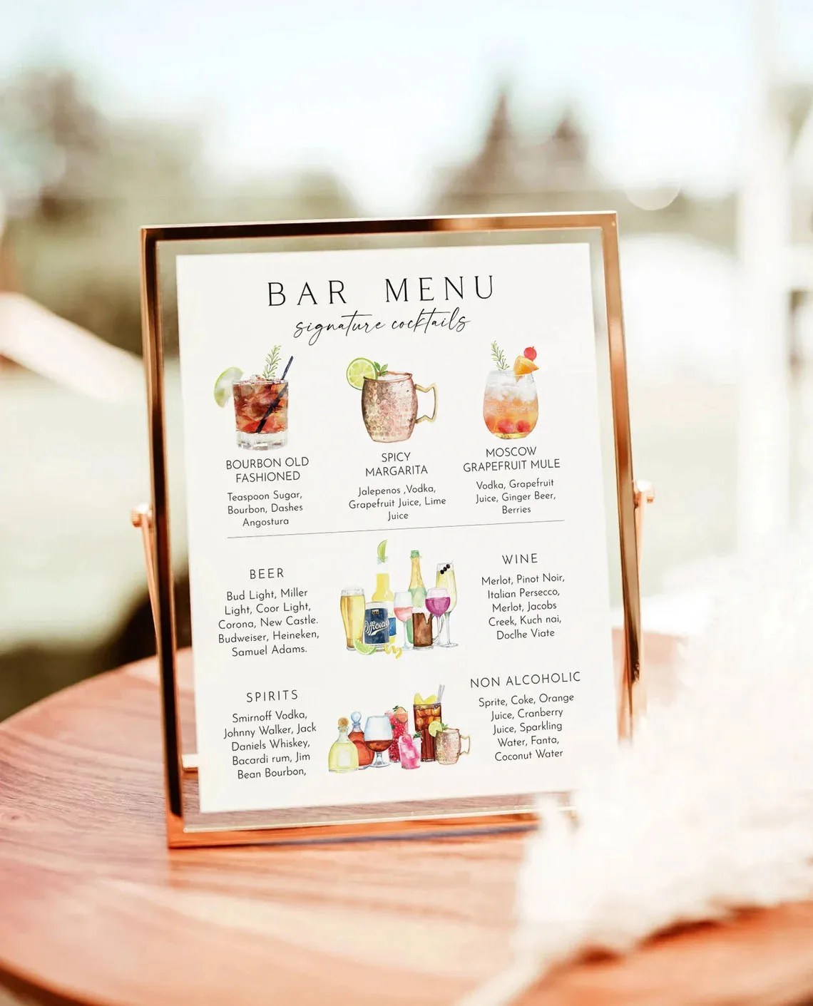 Custom Poster Printing Minimalist Bar Menu Template Drink Menu Signature Drink Sign Wedding Menu Funky Printable Hand drawn