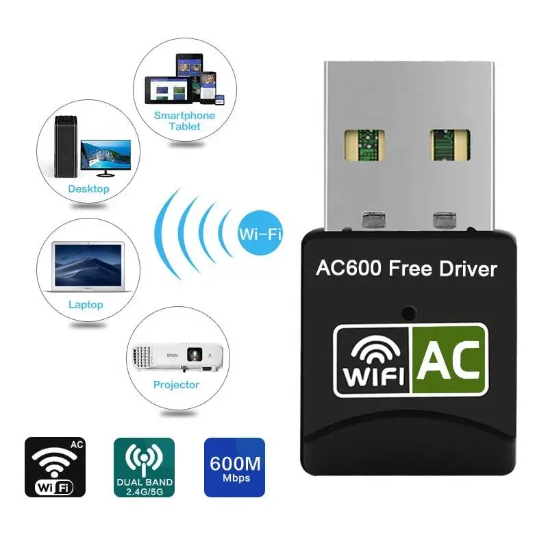 Original Factory Price Free Driver 600 Mbps WiFi Adapter Receiver Wireless USB Ac Dongle WiFi