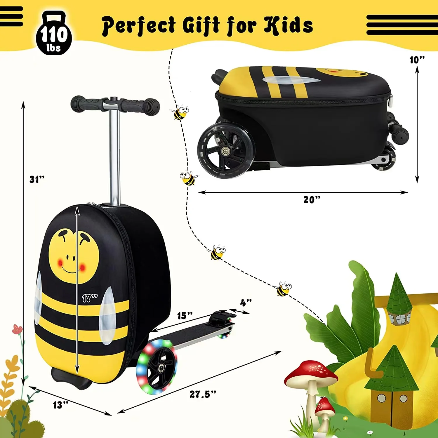 2024 Customized design 3D trolley children travel kids scooter suitcase trolley airport luggage with scooter