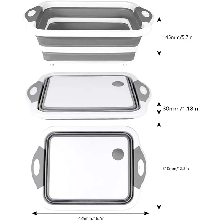 Kitchen Collapsible Chopping Board XL Food Grade Plastic and Collapsible Wash Basin for Camp