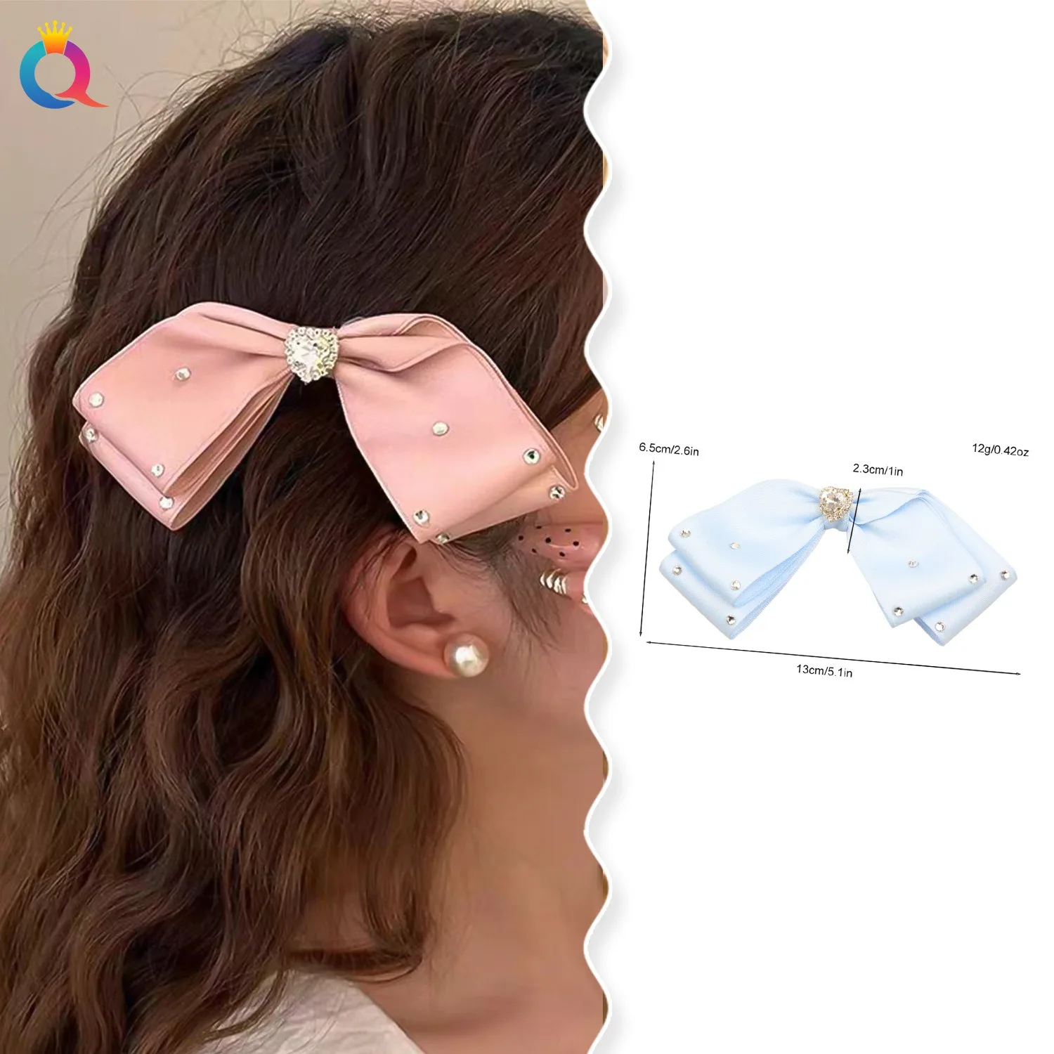 QIYUE Flash drill Loving type hair clip Advanced sense bow hair clip sweet fringe side hair clip