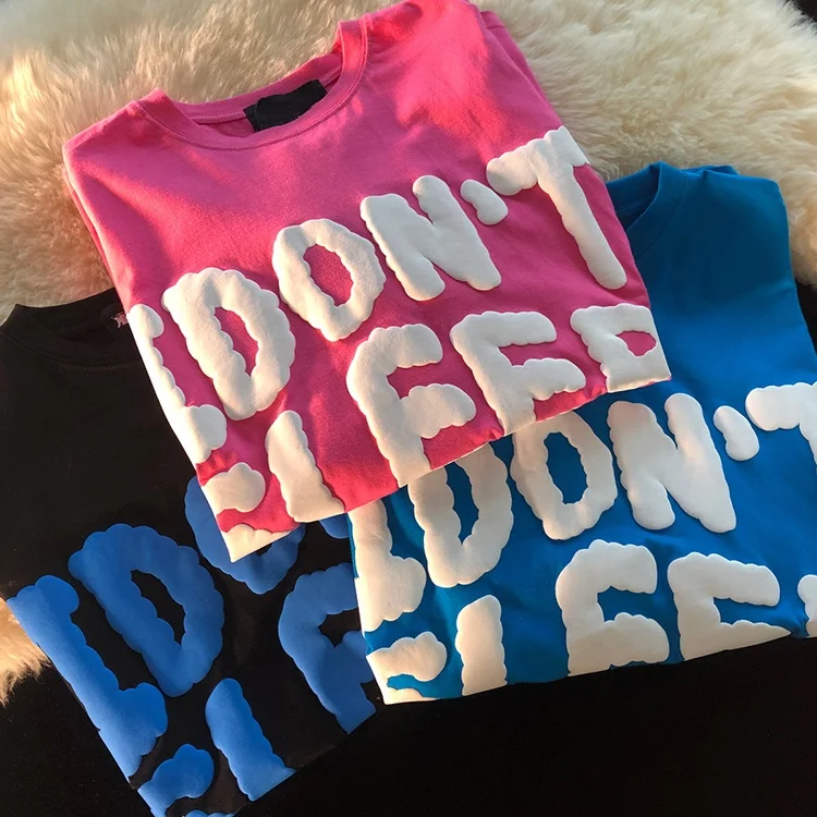 Summer Fashion 3D Puff Print Couples Oversized Cotton T-Shirts American Unisex Short Sleeve Custom Printing T Shirt Women Casual