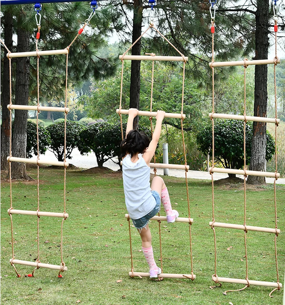 Jiayi Climbing Rope Ladder Tree Swing Single Headed 6-Step Wood Ladder for Kids