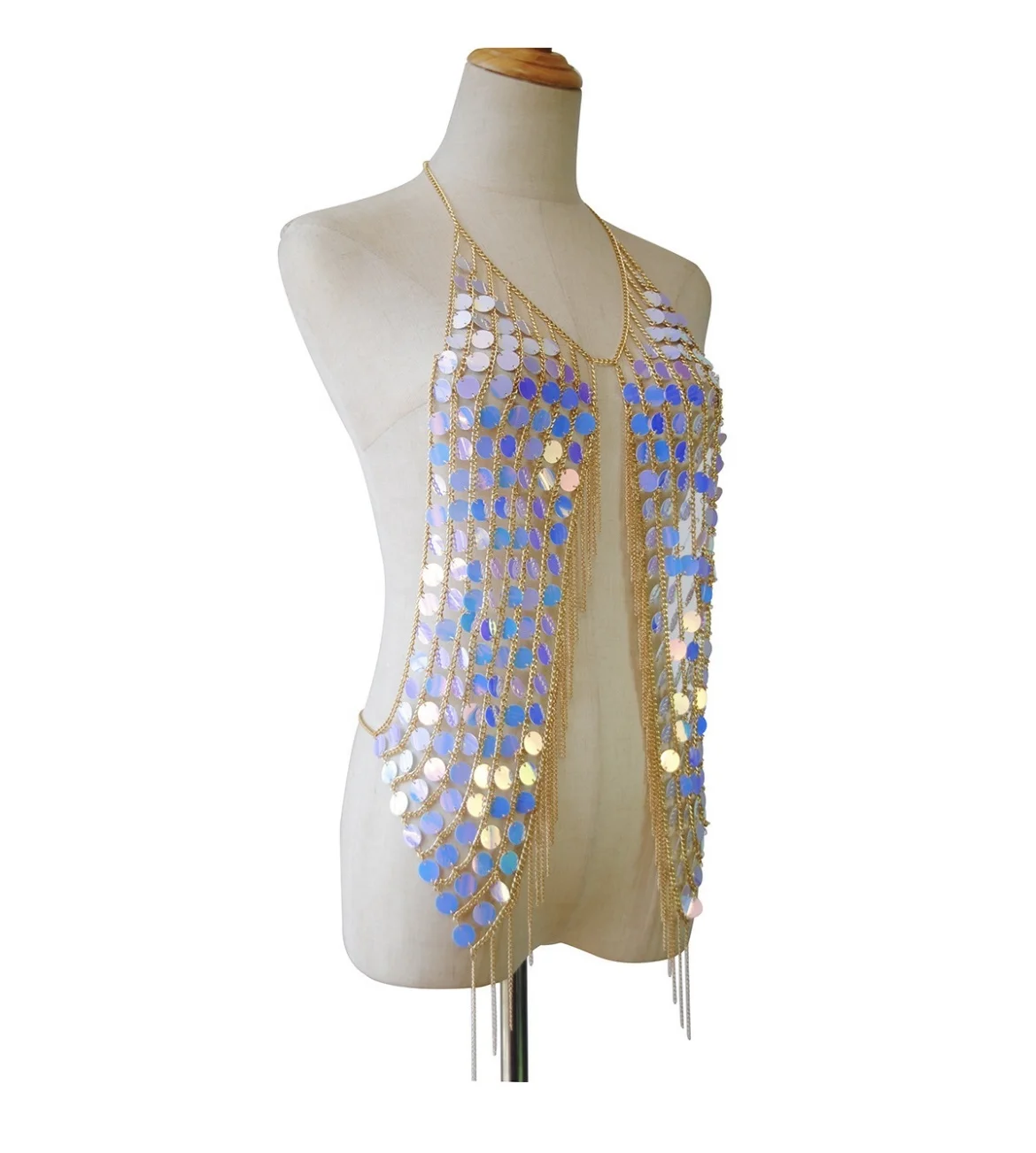 Hot Selling Bling Sequin Body Chain Bra Sexy Halter Top Set Women Girls Favourite Jewelry Bra Chain