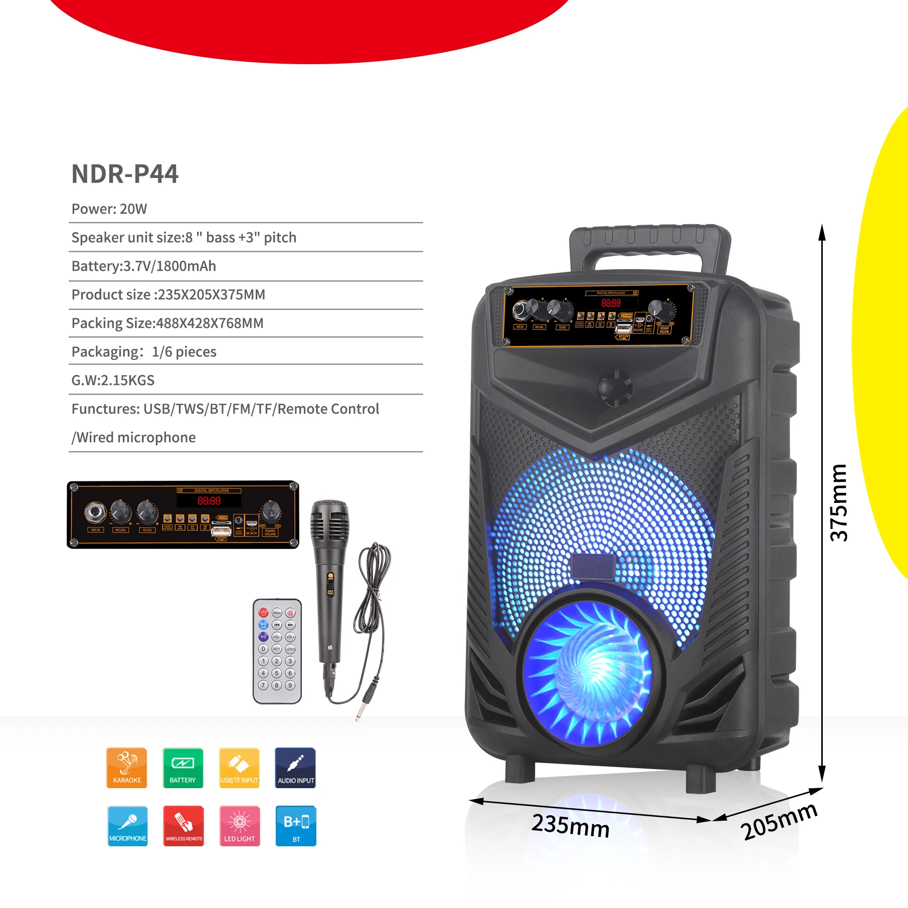 8 Inch 3000W Big Power Portable Professional Wireless BT Mega Bass Multimedia With Flame Screen Led Lights Party Speaker Woofer