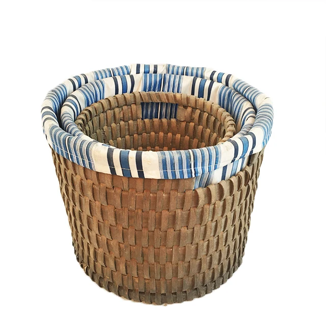 Custom Natural Woodchip Round Clothes Storage Basket Laundry Hamper Basket