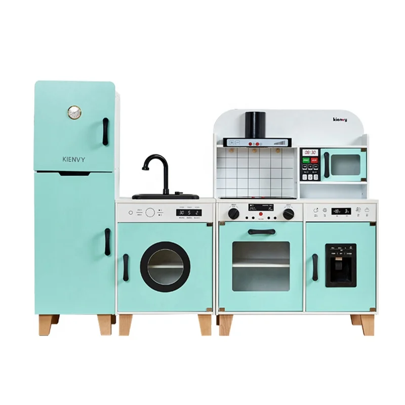 Детский деревянный большой кухонный игрушечный набор с водяным выходом, Детские Имитационные наборы для ролевых кулинарии со звуком и светом