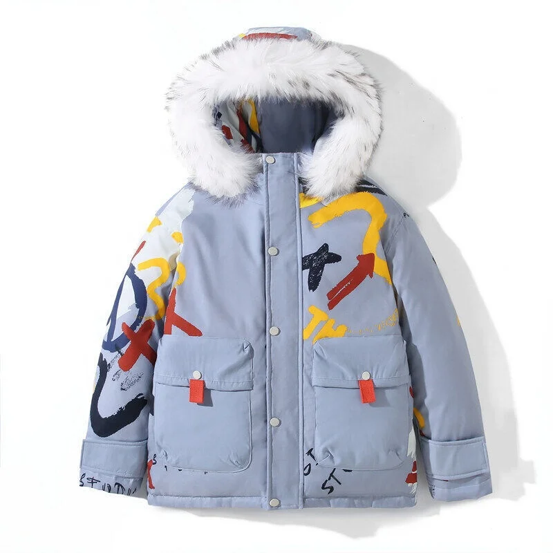 Couple Graffiti painting little devil down jacket 2022 winter new street trend goose thickened warm coat Hooded