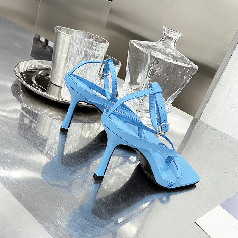 Talons Femme Zapatos 2022 Fashionable Foreign Trade Women Heels Square Toe Stiletto Open Toe Sandals