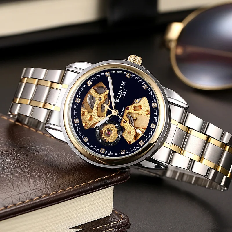 Механические часы полые водонепроницаемые светящиеся мужские деловые металлические роскошные часы Модные новейшие дешевые