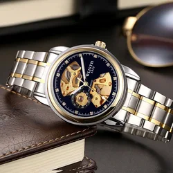 Механические часы полые водонепроницаемые светящиеся мужские деловые металлические роскошные часы Модные новейшие дешевые