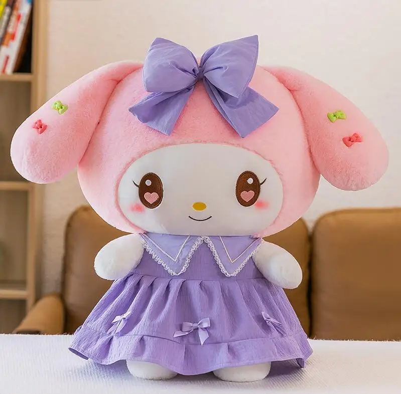 XUX Cartoon Cute Melody Kuromi Stuffed In Beautiful Dress Toy Animal Toys Girl Cartoon Pillow Bosom Friend Wholesale