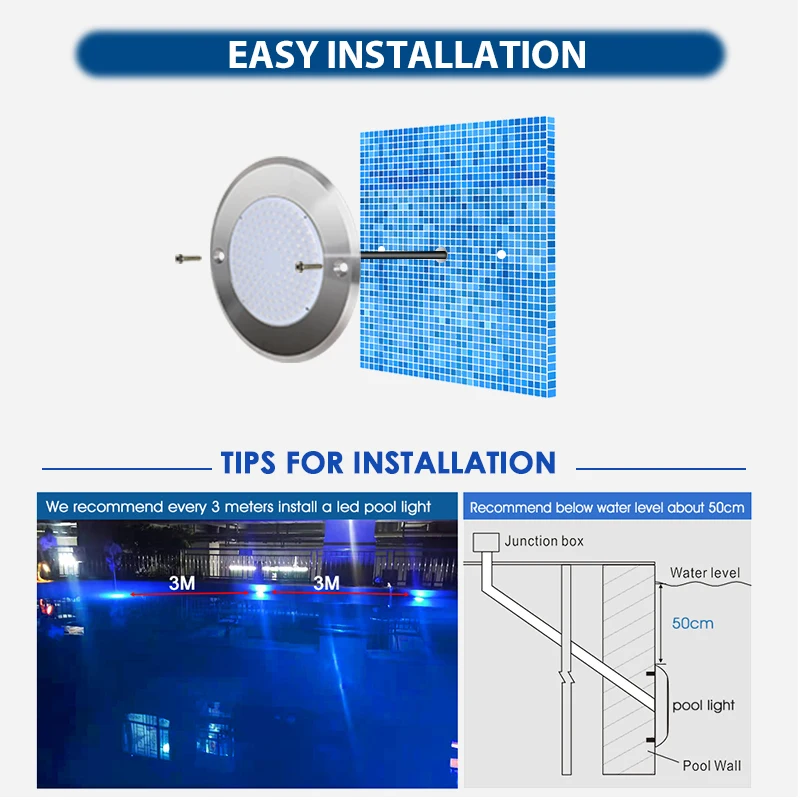 IP68 7.5mm 12V LED Par56 Resin Piscina Pool Fountain Underwater Lighting Light Slim RGB 12V Stainless Steel 316 Swimming Pool