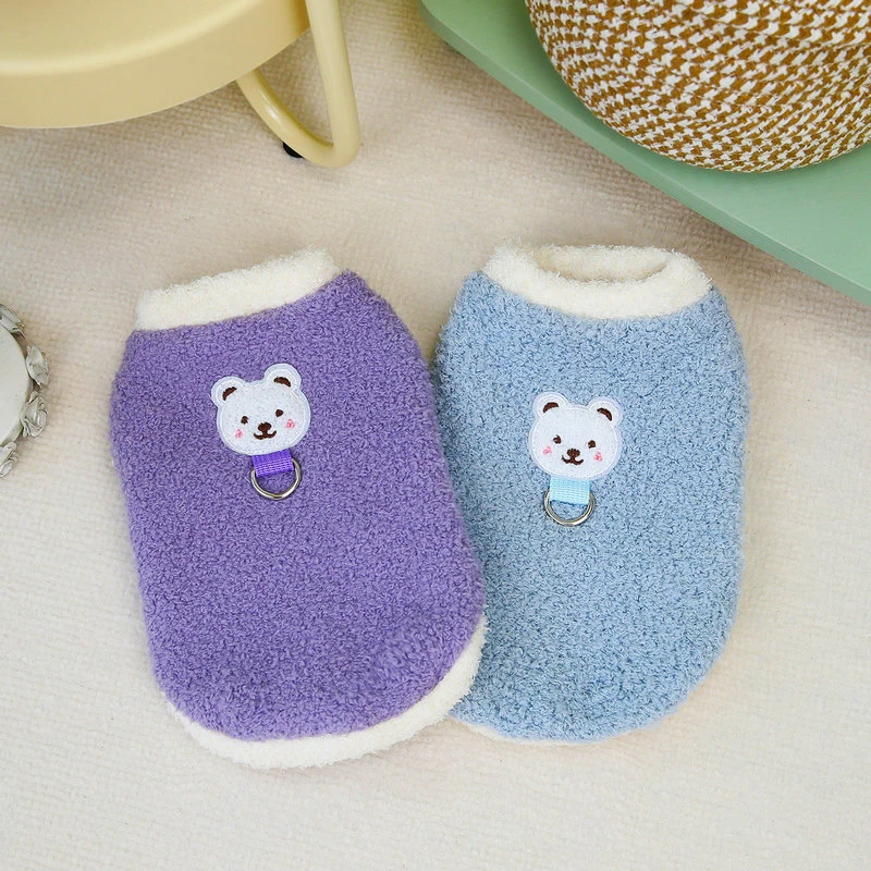 Hot Sale Warm Plush Pet Vest Cute Bear Pattern Pet Clothes Colorful Teddy Dogs Two Legged Clothing for Puppy Cats