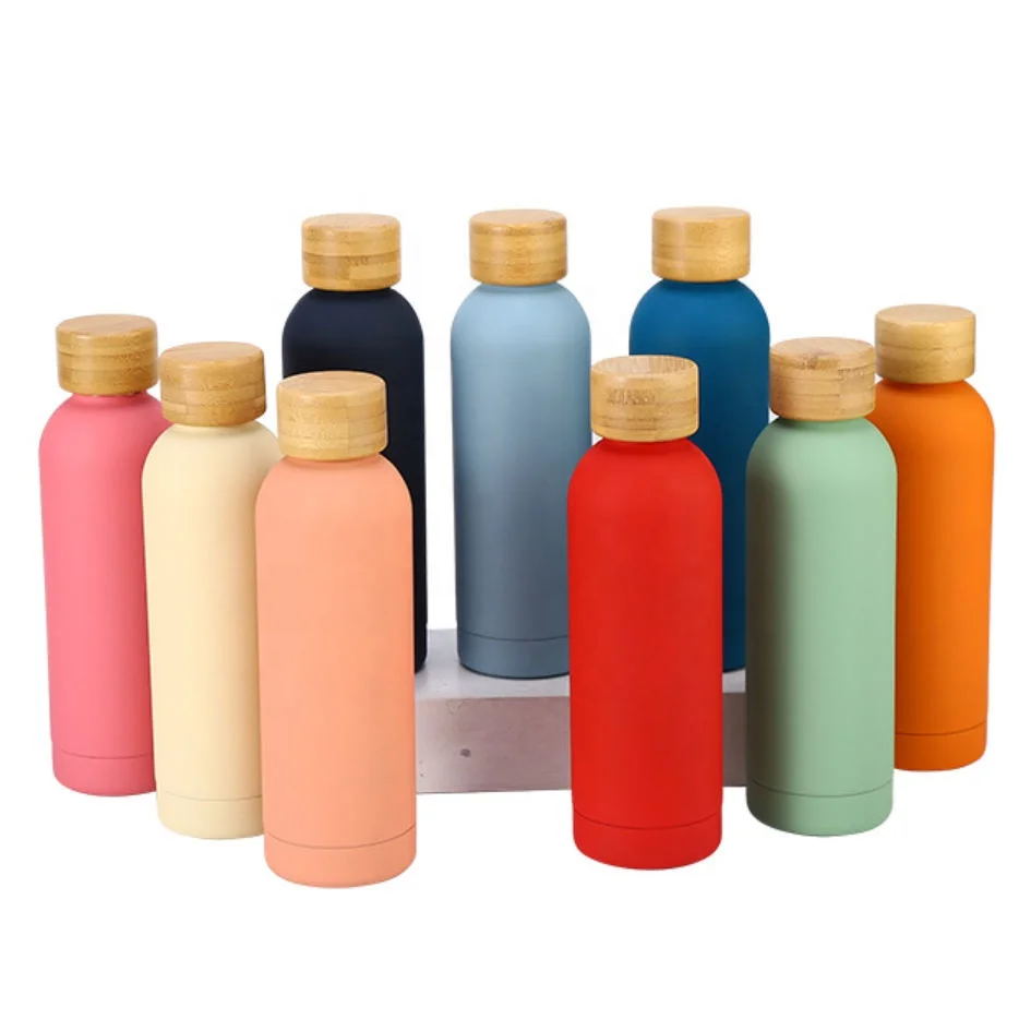 Customized logo reusable gym sport metal bottles rubber painting stainless steel vacuum flasks thermos drinking water bottle