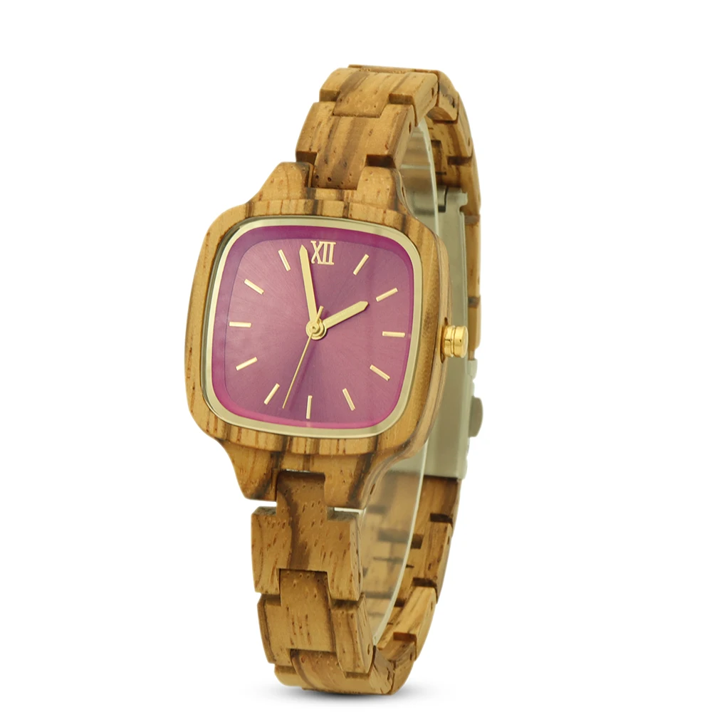 Branded manufacturers zebra wood watches women square shape golden pointer ladies quartz female charm watch