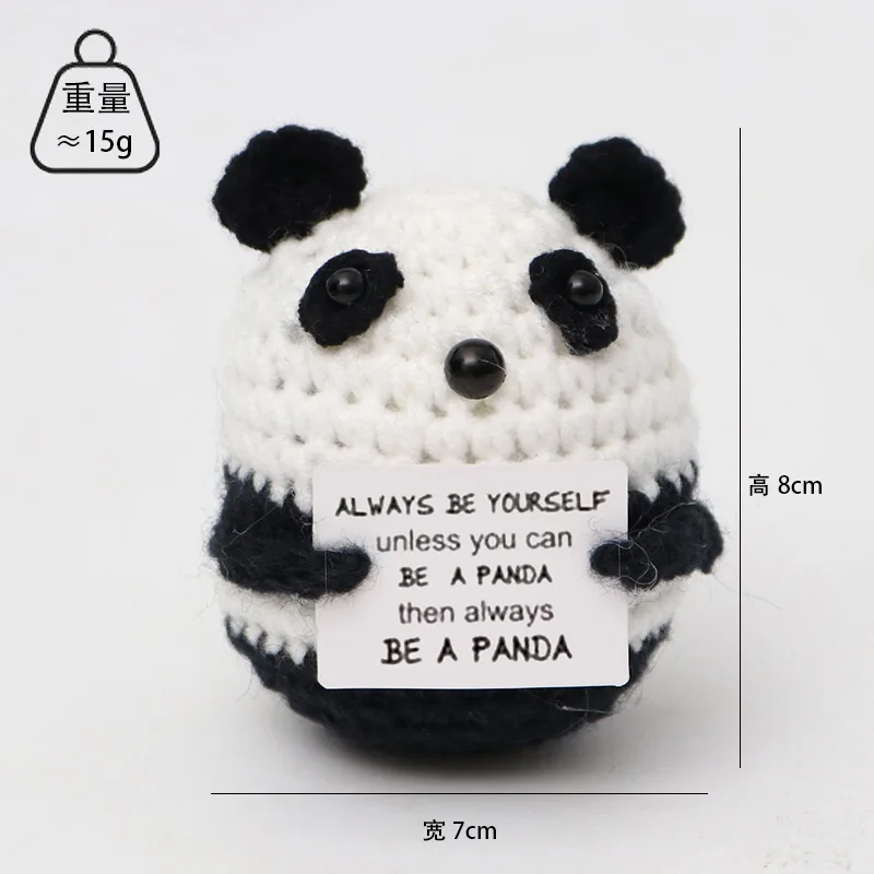 Panda Pig Animal Fruit Knitted Ornaments Funny Positive Potato Wool Knitting Doll with Positive Affirmation Card Motivational