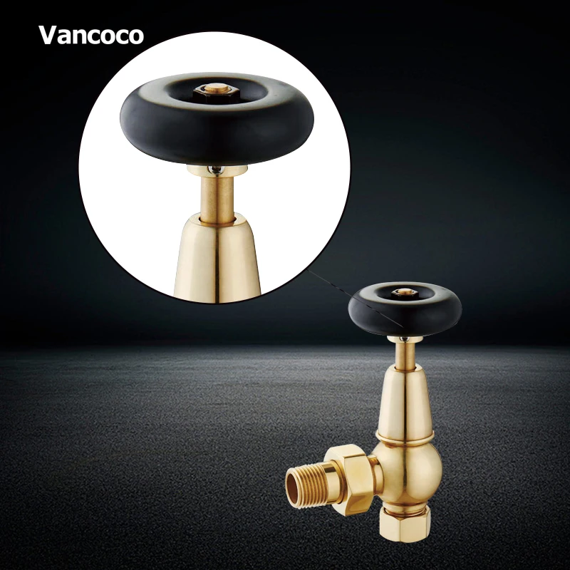 Vancoco IV-243 Antique Brass Traditional Corner Thermostatic Radiator Valves - TRV & Lockshield Set