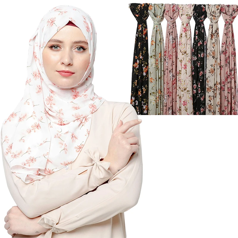 wholesale print chiffon hijab floral malaysia headscarf shawl