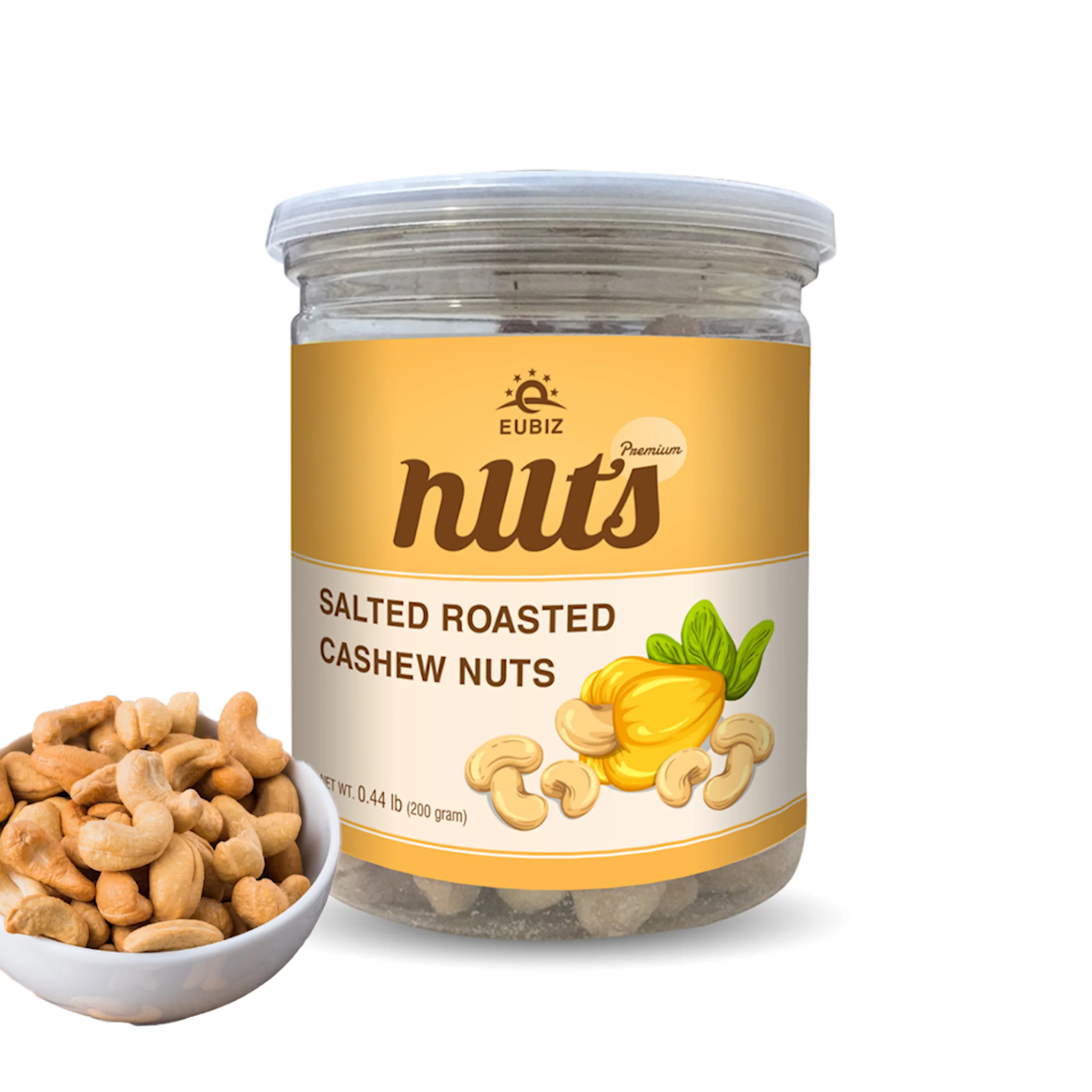 Whole Sale EUBIZ Cashew nuts Flavor Salted Roasted - High Quality Keto Snacks - Box (Plastic) 200g (7.0 Oz) - VietNam