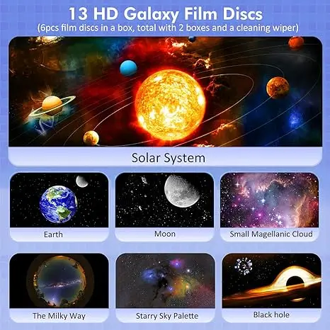 LED planetarium Projector for Bedroom Astronaut Space Projector with 4K Replaceable 13 Galaxy Discs 360 Rotation Real Sky Light