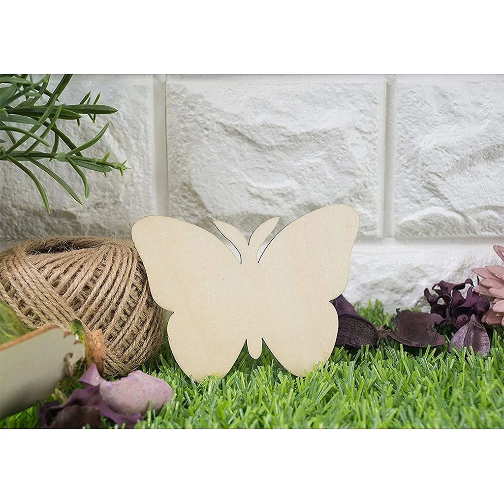 36pcs Wooden Butterfly Shape Blank DIY Decorative Craft Supplies Bag Laser Alphabet Wood Religious PE Home Decoration Natural