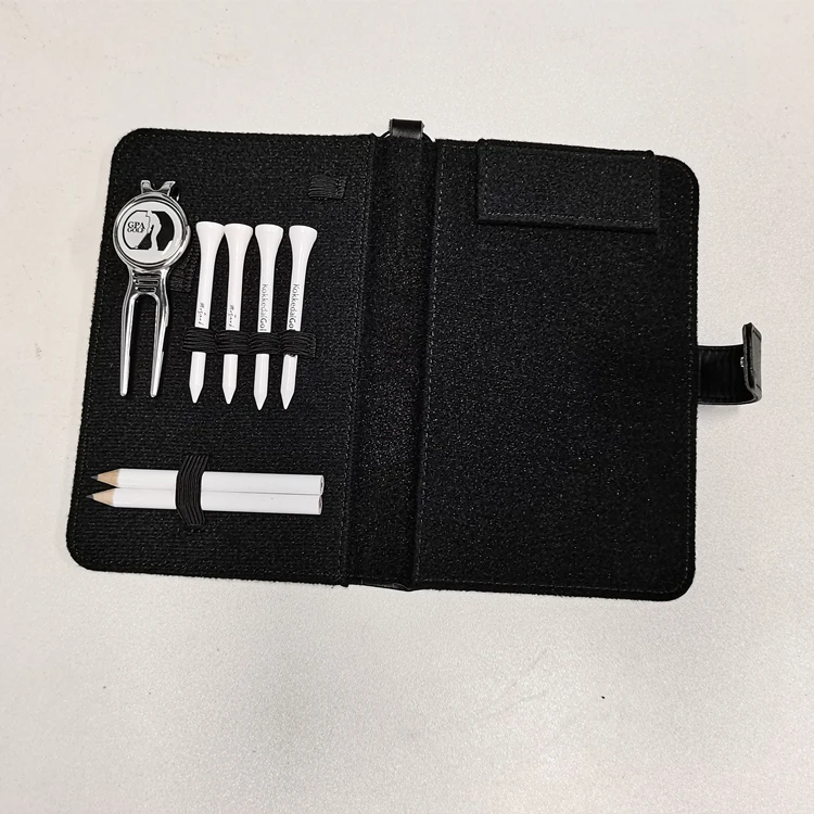 Custom PU Cover Suit Golf Gift Golf Score Card with Golf Tool Notebook & Divot Tool with Ball Markers & Golf Tees