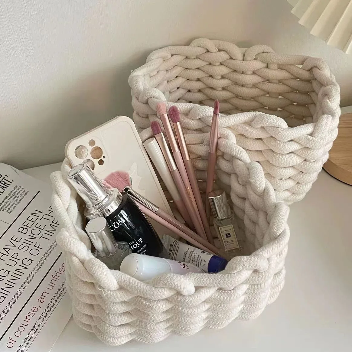 Nordic Cotton Line Hand-woven Storage Basket Coarse Rope Simple Desktop Organizer Box Baby Toy Snack Key Cloth