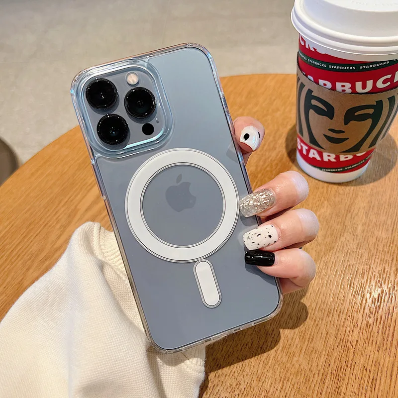 Прозрачный чехол Magsafe для iPhone 13 14 Pro 12 11 XS Max задняя крышка из поликарбоната ударопрочный Магнитный