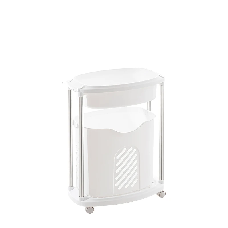 Detachable Dirty Clothes Storage Hamper With Wheels Unique Laundry Basket 2 Layer Plastic Laundry Trolley
