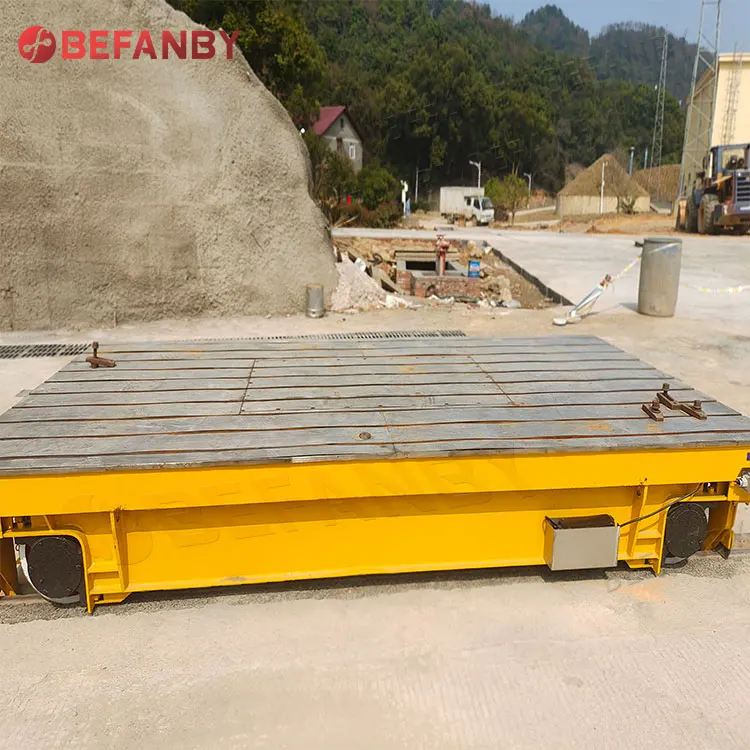 Long lifetime steel factory transfer 100t heavy machine rail battery operated motorized trolley