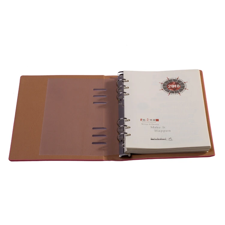  custom hardcover pu leather cover office supplies dotted grid line 6 ring a5 binder loose-leaf journal