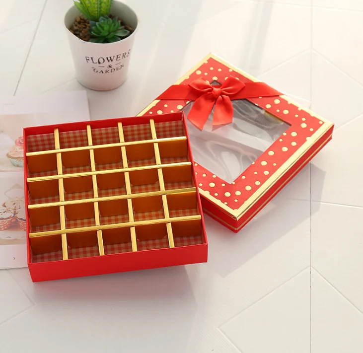 Elegant customize printed red chocolate box gift packaging paper box with divider and pallet