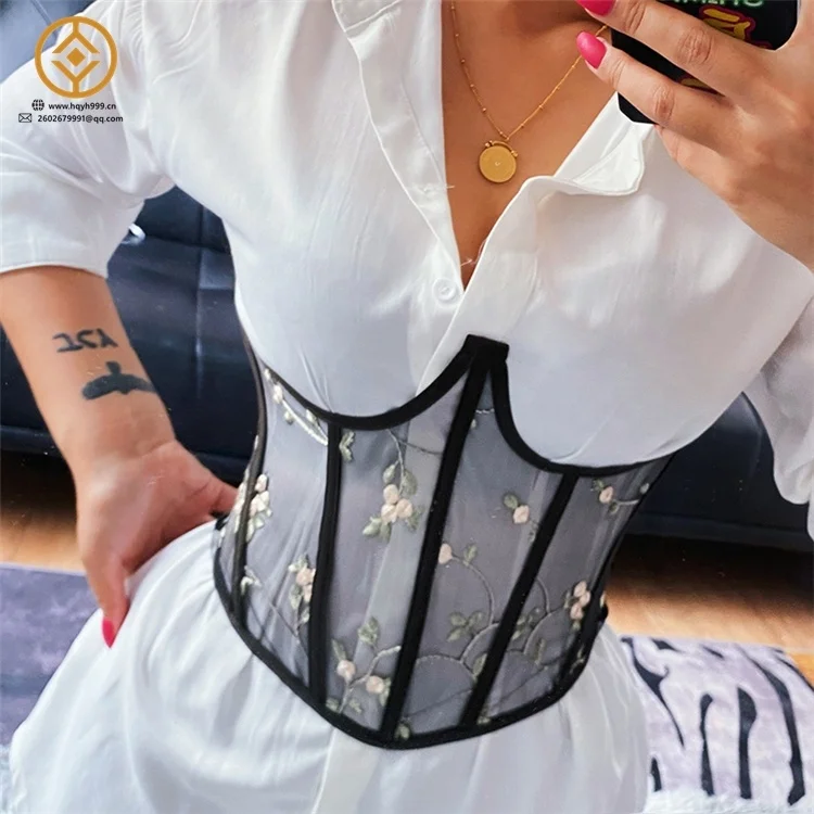 H0397D  2022 summer fashion new style, Mesh embroidery corset waist slim belt belt waist seal