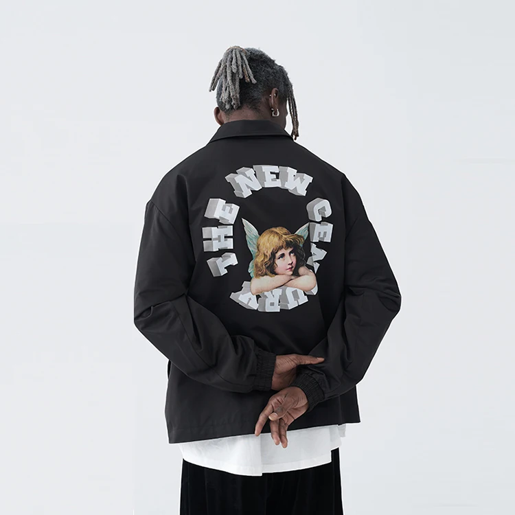 Retro design high quality American streetwear autumn mens casual button coat unisex polyester customized bomber jacket