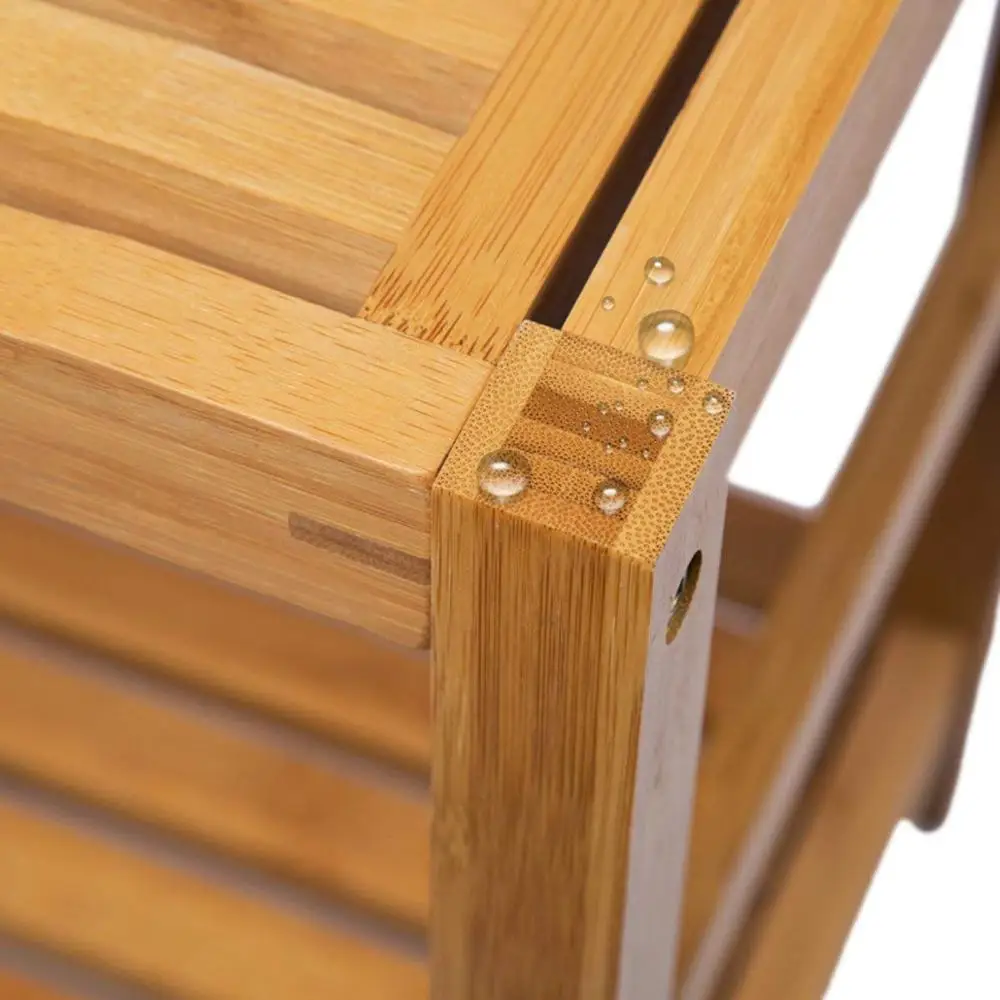 Custom Bamboo Bath Bench Shower Seat Bathroom Chair Spa Bench Organizer Stool with Storage Shelf For Wholesale