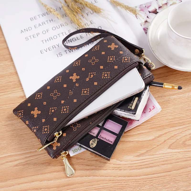 2021 new fashion printed female bag clutch leather mobile phone bag ladies coin purse clutch purse girls retro clutch bag