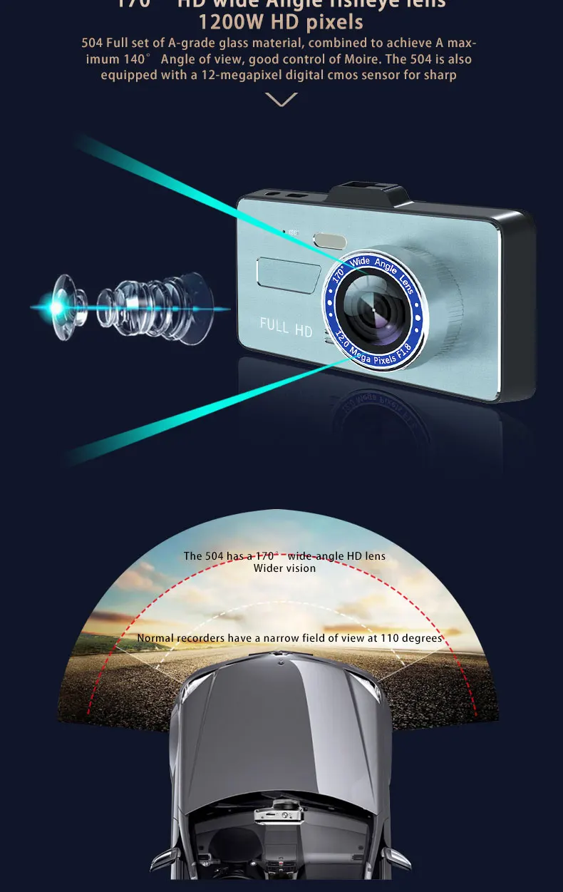 New Dash cam Driving Recorder  Dual Lens CAR DVR FHD1080P Touch Screen With Backup Rear Camera Registrar Car Video Recorder