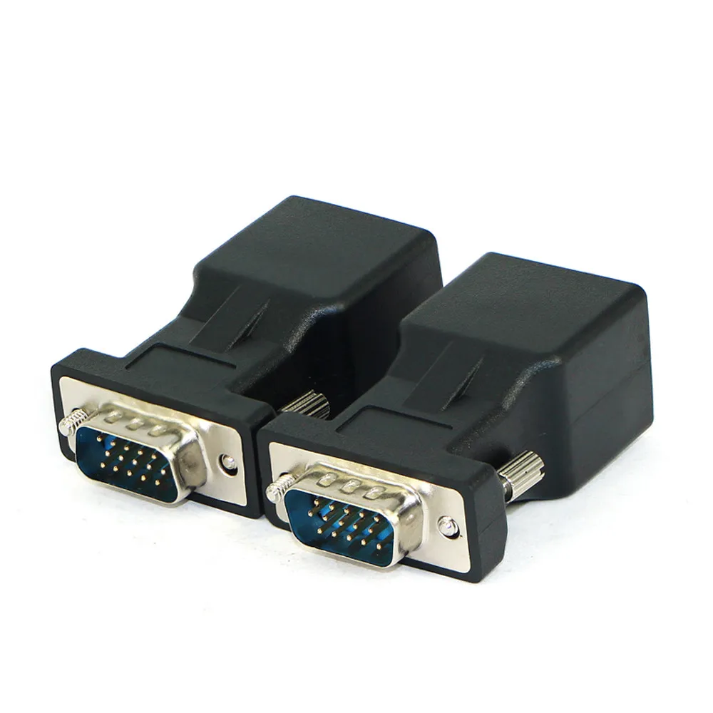 VGA Extender male to LAN Video CAT5 CAT6 RJ45 Network Cable Adapter New