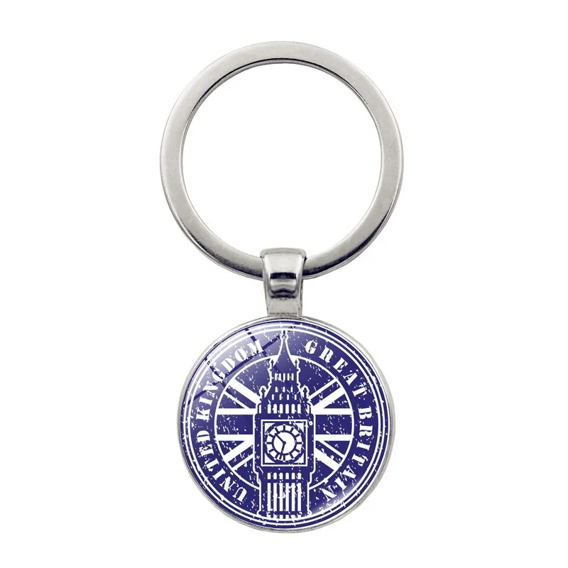 British Flag Metal Keychain Time Gemstone Glass Ball Keyring Customize logo Eliza White Tower Big Ben Travel Souvenir Key Chain