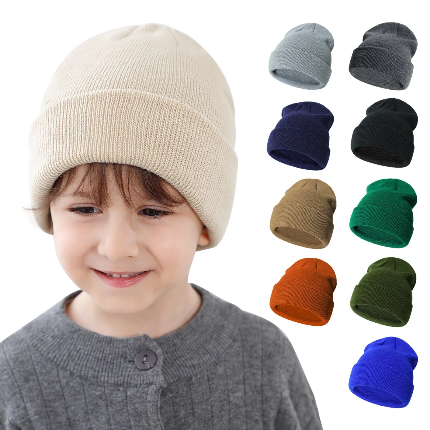 Wholesale in stock Autumn Winter Boy Girl Knitted Hats Custom Logo Solid Color Children Kids Hat Warm Baby beanie hat