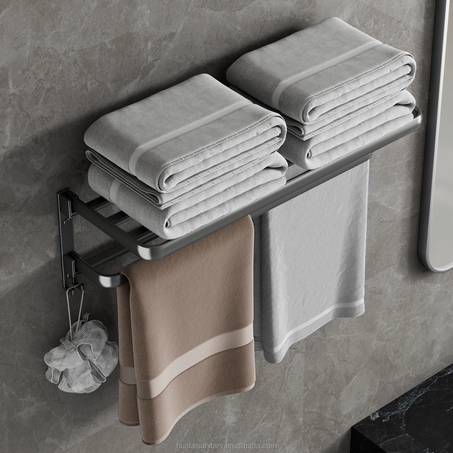 Multiple fixation self-adhesive Glue screws Bathroom accessories set aluminum Zinc black wall mount design 6pcs for bathroom